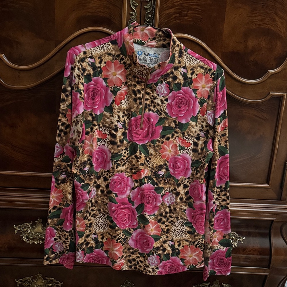 IBKUL Women's Top with Pink Floral and Leopard Print